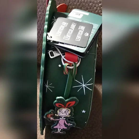 LOUNGEFLY Dr. Seuss How the Grinch Stole Christmas! Wreath Lenticular Crossbody - Picture 4 of 5